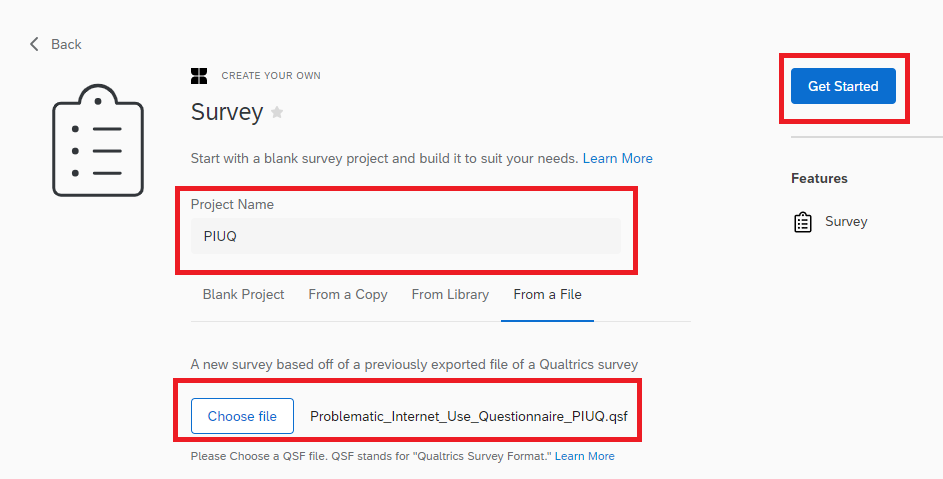 Check that you have chosen the correct file and re-name the survey, if you want to.